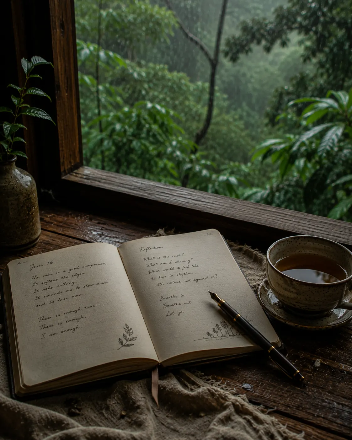 Rest and reflection in the forest.