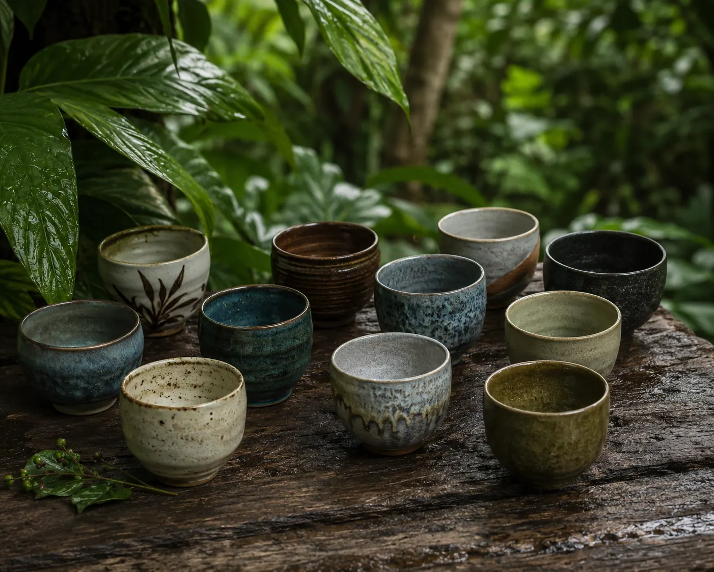 Mushroom tea in a forest setting.